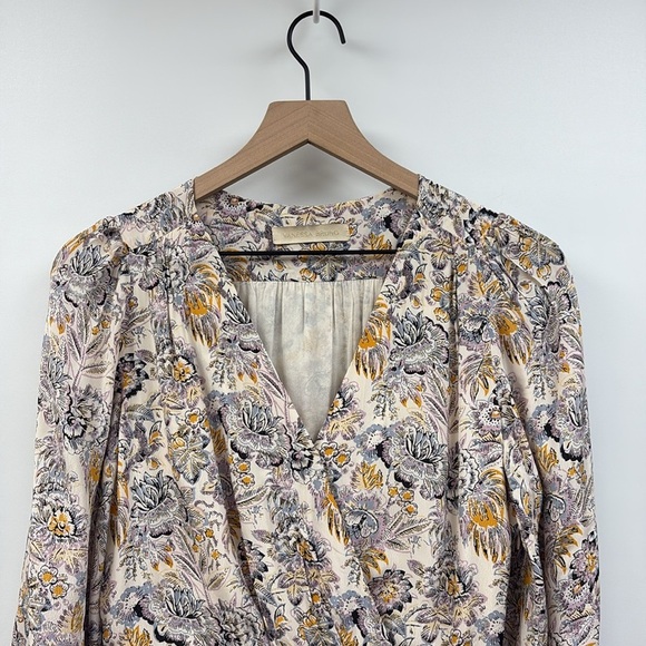 Vanessa Bruno Floral Surplice Faux Wrap Long Sleeve Mini Dress Boho Cream 8 - Picture 2 of 8